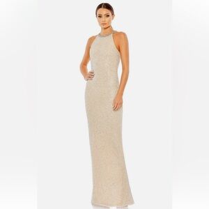 Mac Duggal Beaded Sleeveless High Neck Column Gown